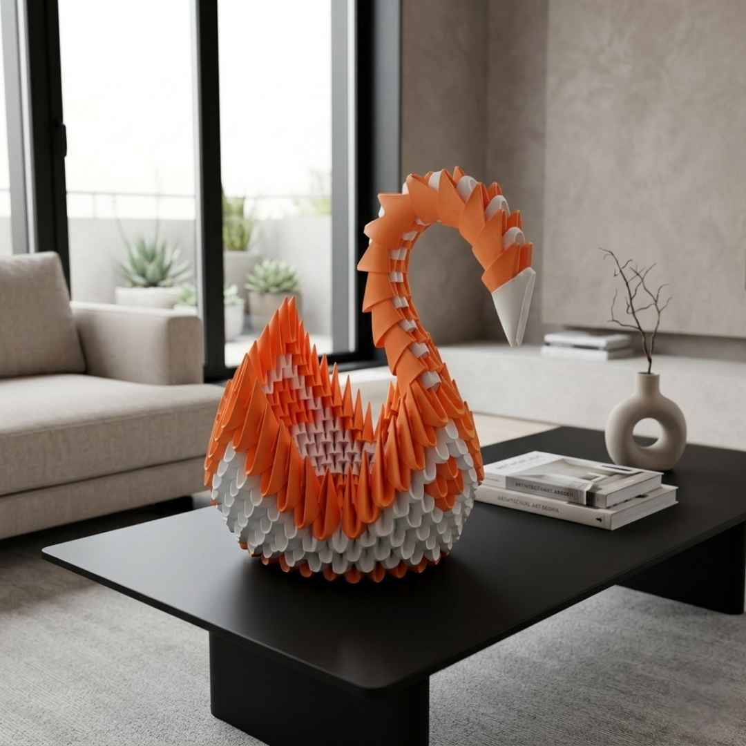 Majestic 3D Origami Swan – Handcrafted Decorative Paper Art