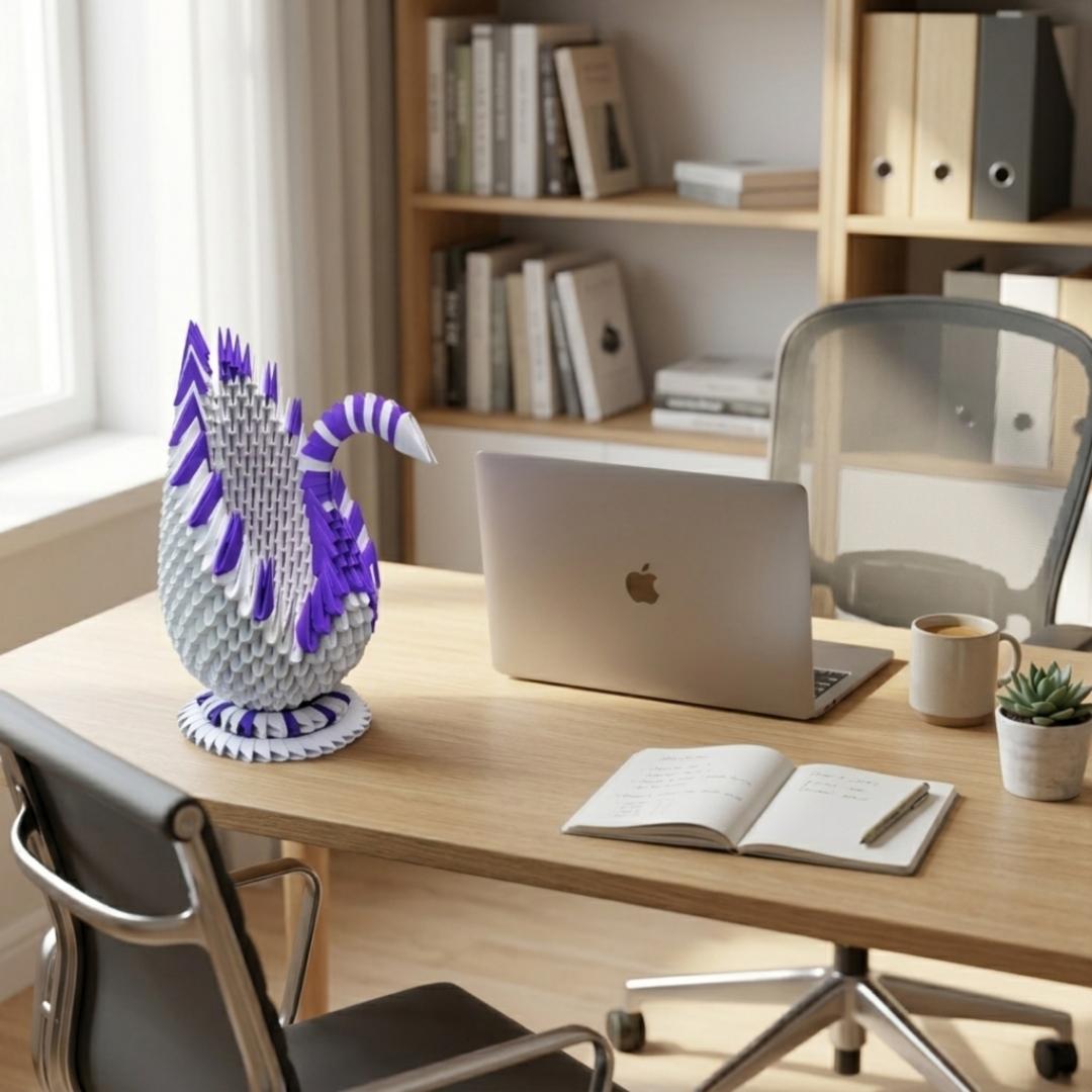 Majestic 3D Origami Swan Sculpture – Handcrafted Decorative Paper Art