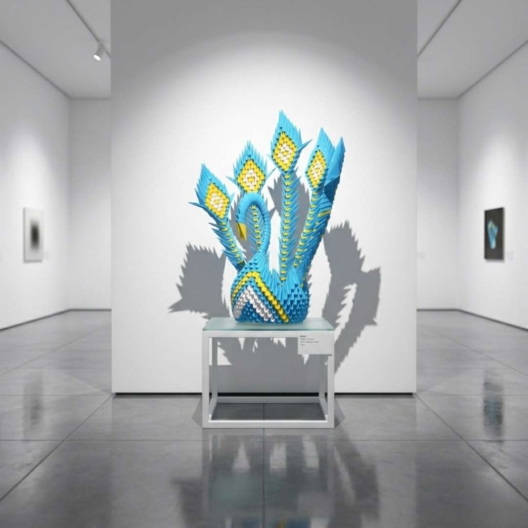 Regal 3D Origami Peacock Sculpture – Handcrafted Decorative Paper Art