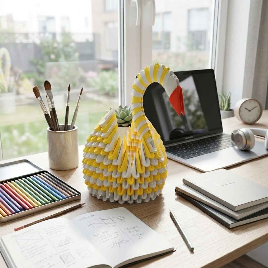 Vibrant 3D Origami Swan – Handcrafted Decorative Paper Art