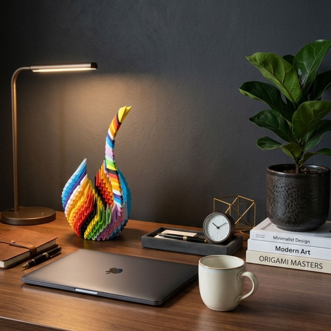 Multicolor 3D Origami Swan – Handcrafted Decorative Paper Sculpture - product image