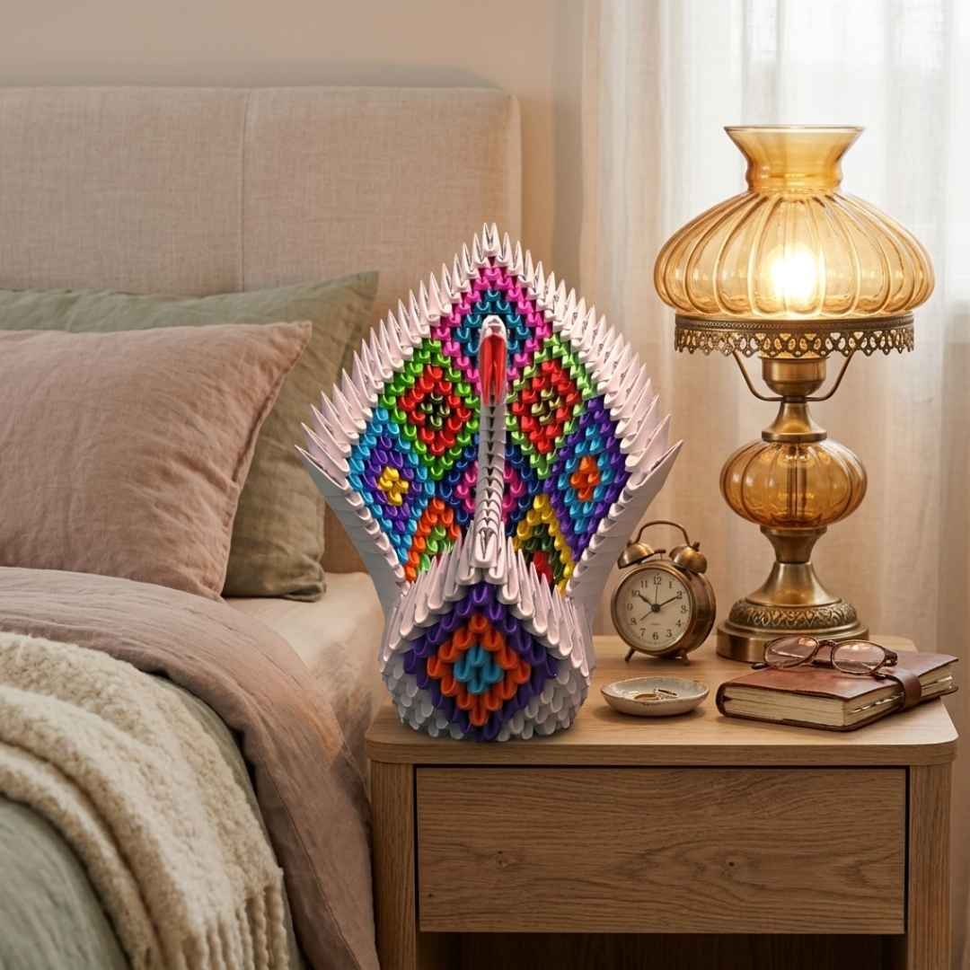 Rainbow Feather 3D Origami Swan – Handmade Multicolor Paper Sculpture - product image