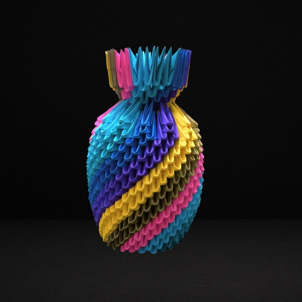 Rainbow Spiral 3D Origami Vase – Handcrafted Colorful Paper Art - product image