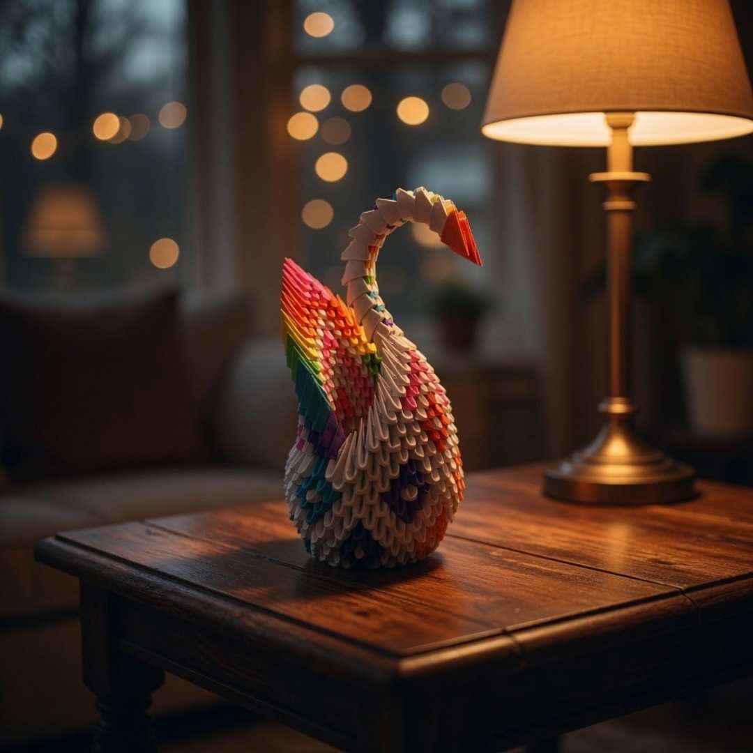 Vibrant 3D Origami Rainbow Swan – Handcrafted Colorful Art Piece - product image