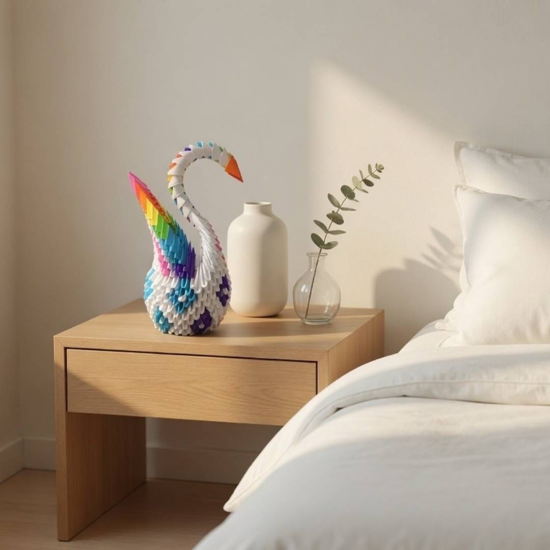 Vibrant 3D Origami Rainbow Swan – Handcrafted Colorful Art Piece - product image