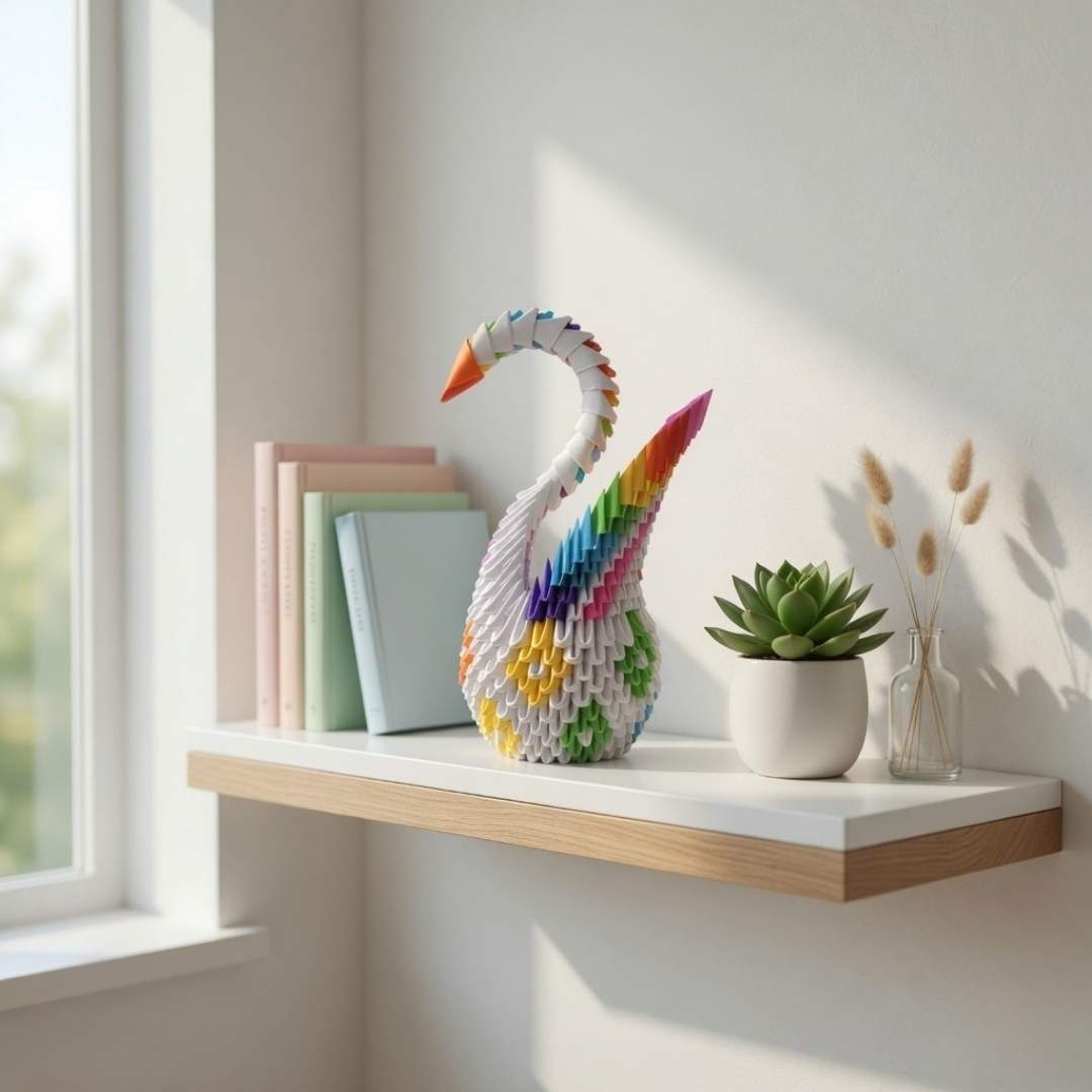 Vibrant 3D Origami Rainbow Swan – Handcrafted Colorful Art Piece - product image