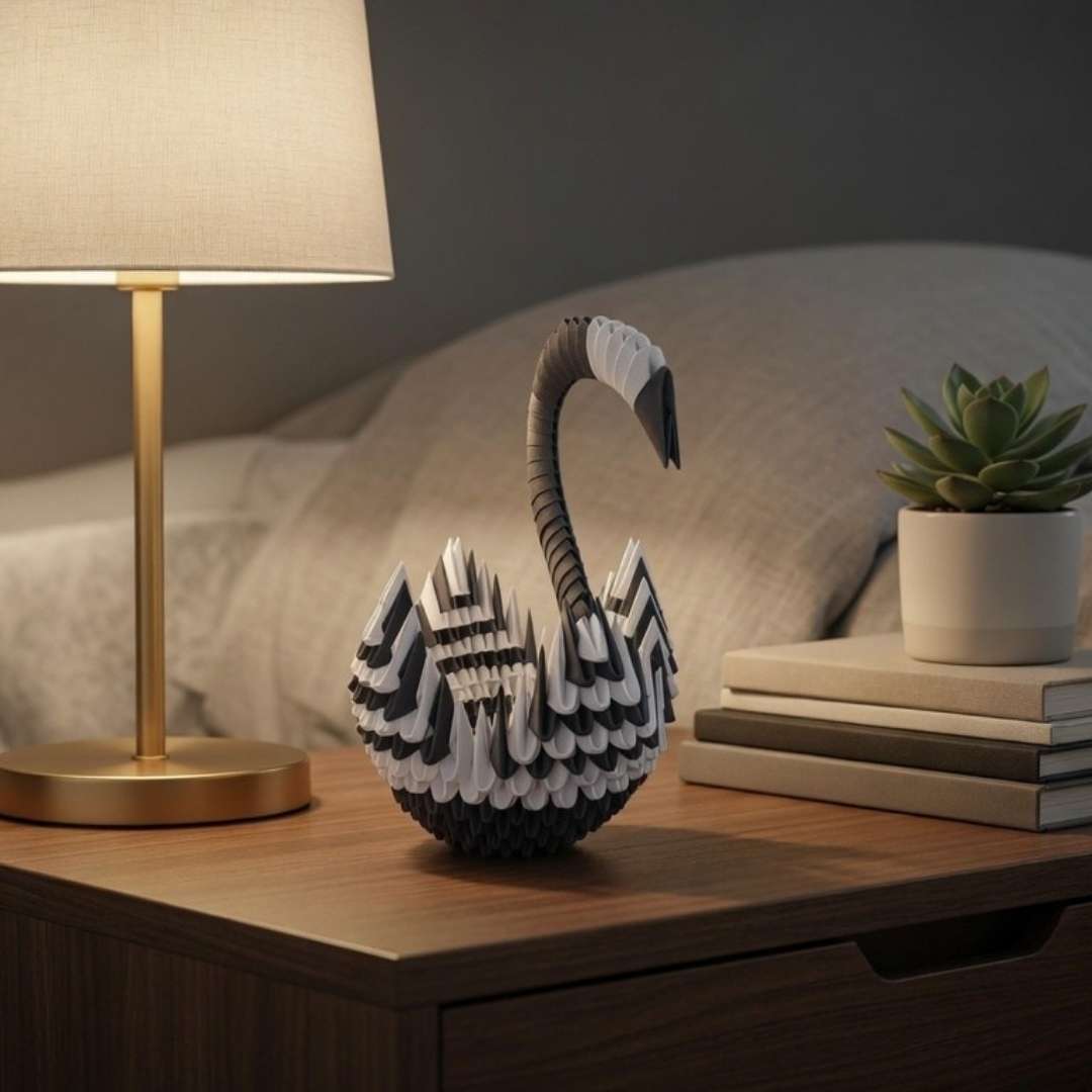 Classic 3D Origami Swan Showpiece – Handcrafted Decorative Paper Art