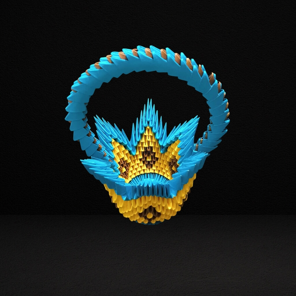 Elegant 3D Origami Basket with Handle – Handcrafted Decorative Storage Piece