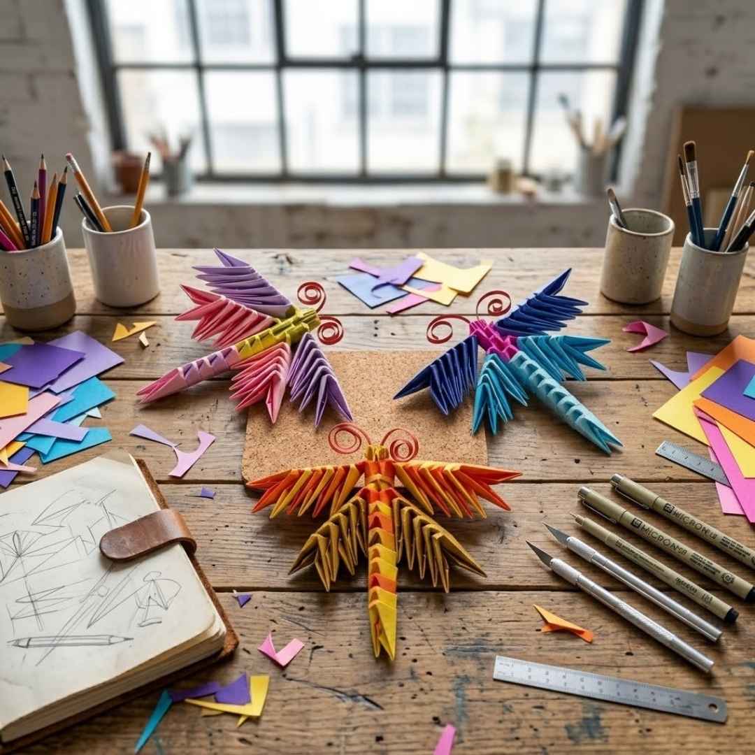 Elegant 3D Origami Dragonfly – Handcrafted Decorative Paper Art