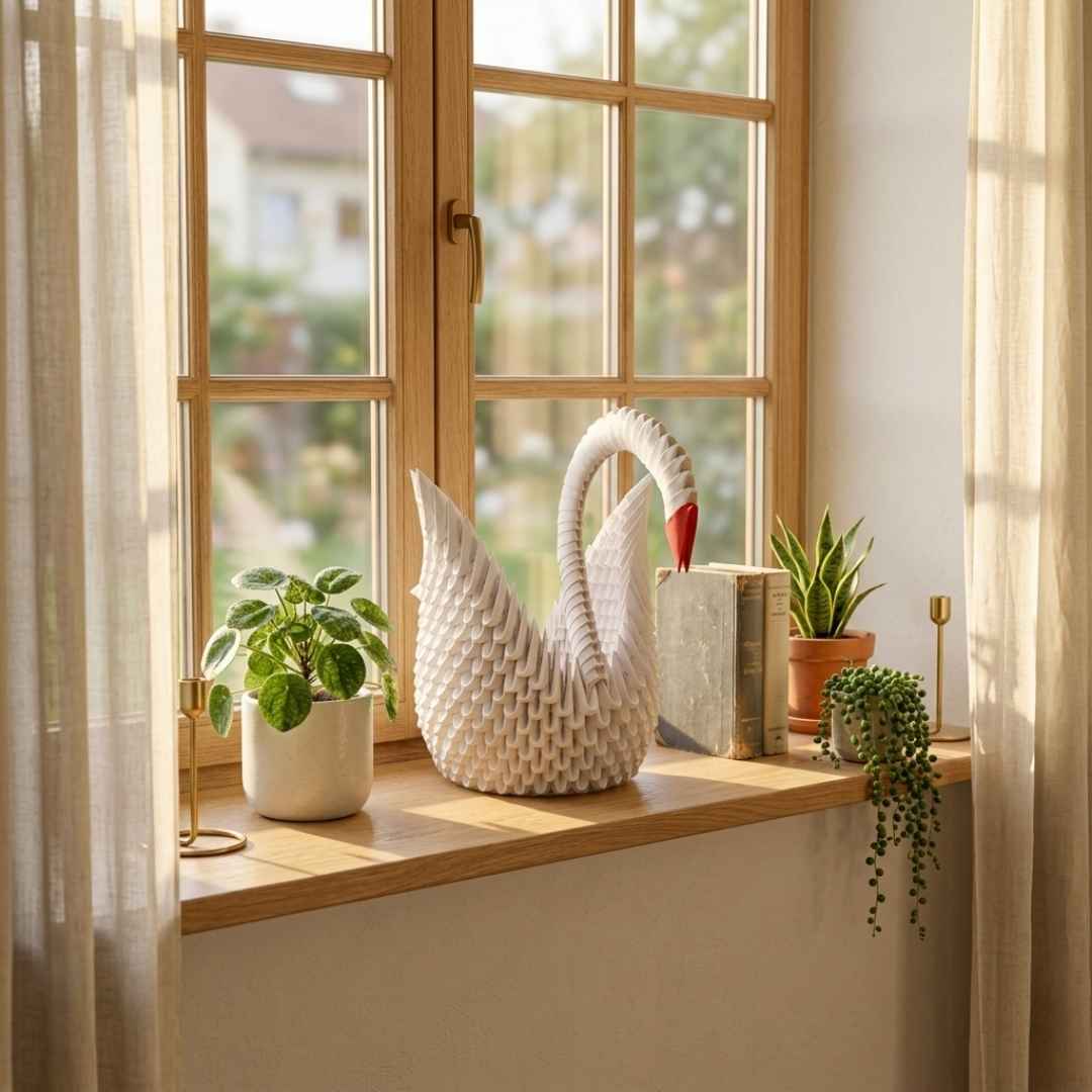 Elegant 3D Origami Swan Decor– Handmade Modular Paper Art