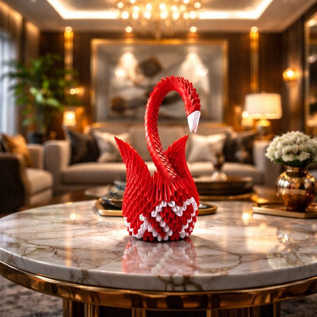 Graceful 3D Origami Swan Sculpture – Handcrafted Decorative Paper Art