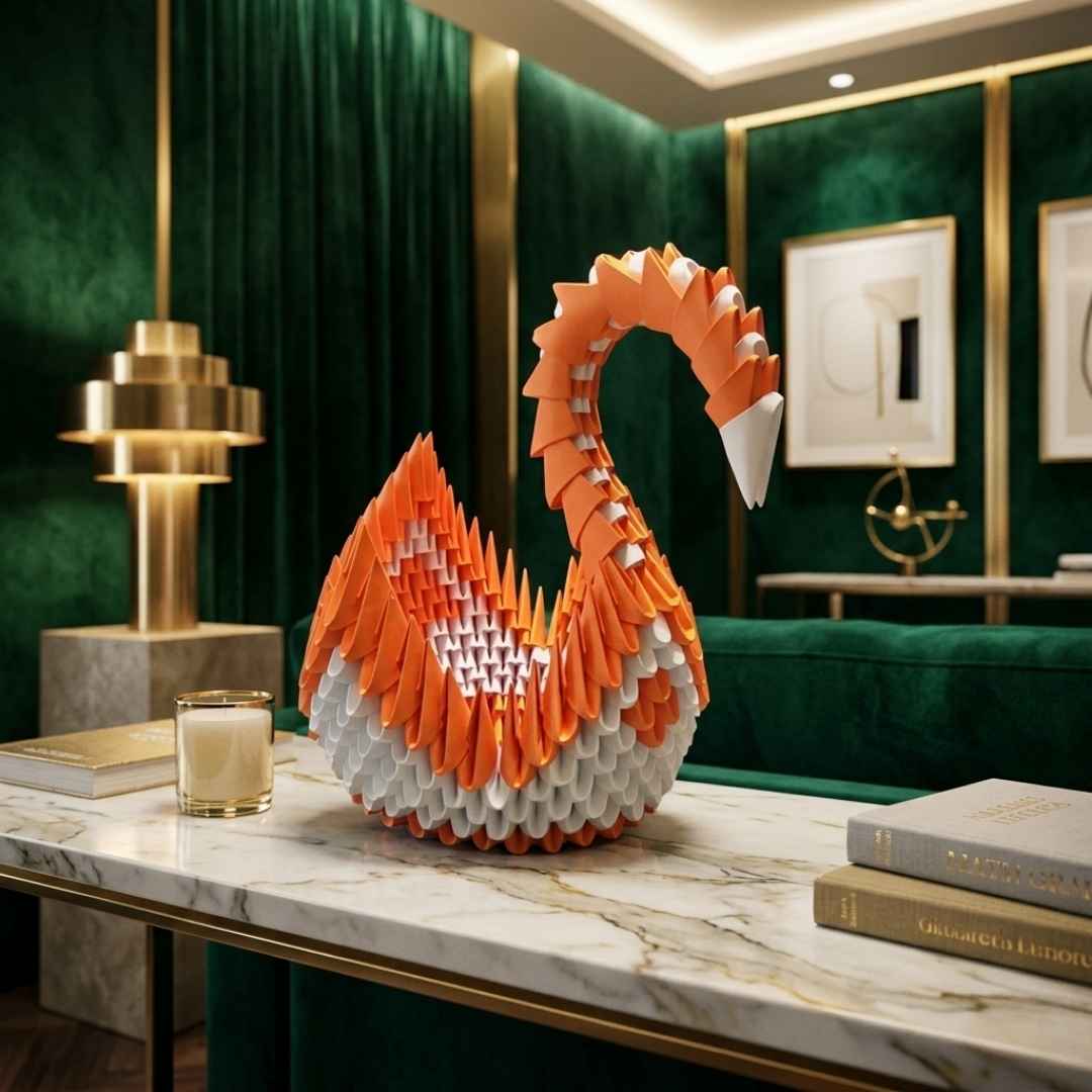 Majestic 3D Origami Swan – Handcrafted Decorative Paper Art