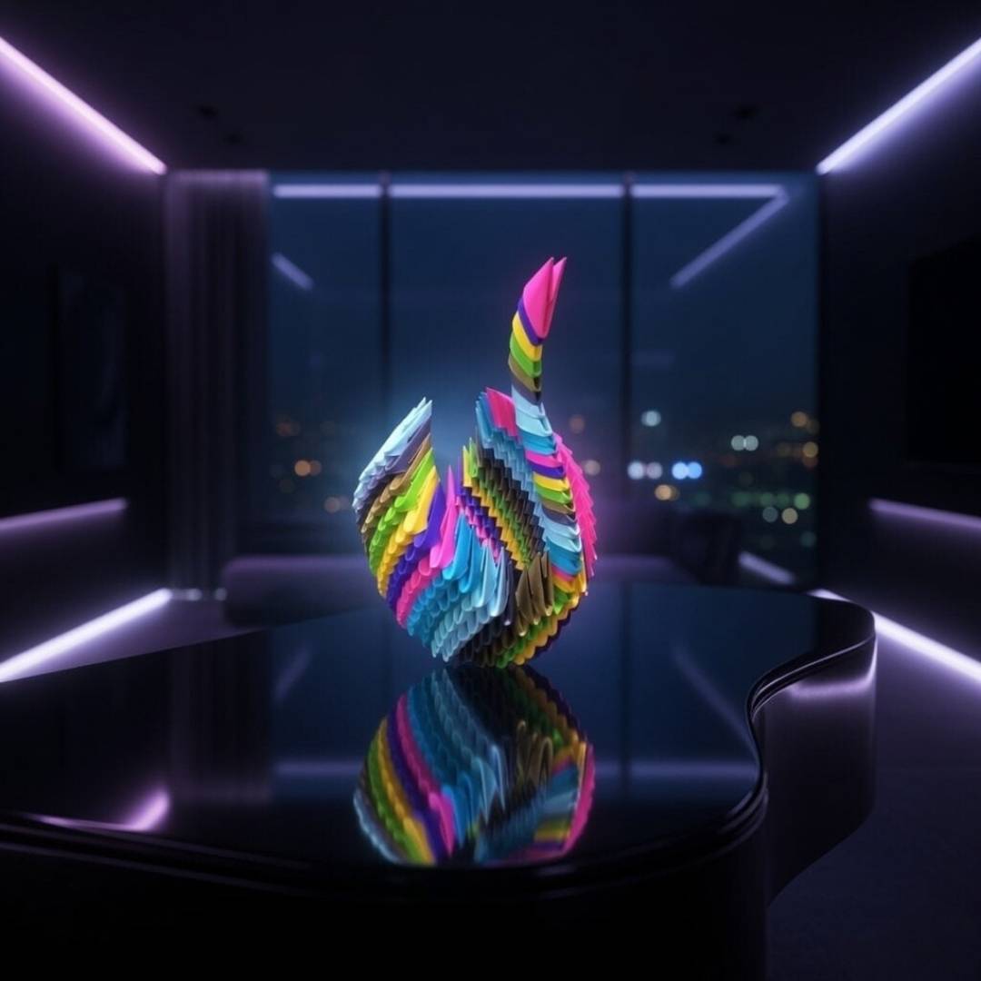 Multicolor 3D Origami Swan – Handcrafted Decorative Paper Sculpture
