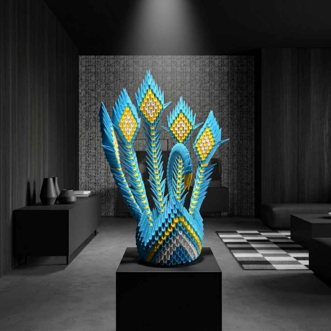 Regal 3D Origami Peacock Sculpture – Handcrafted Decorative Paper Art