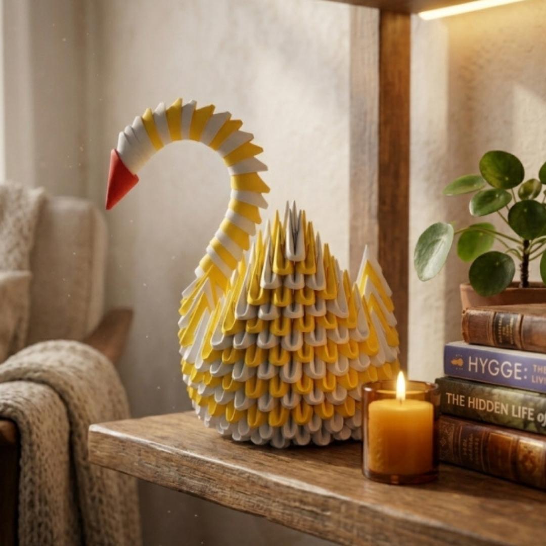 Vibrant 3D Origami Swan – Handcrafted Decorative Paper Art